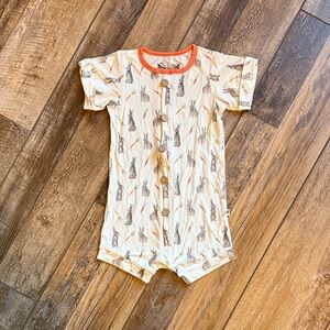 NWOT Free Birdees Cream Bunny Print Toddler Easter Romper with Orange Trim